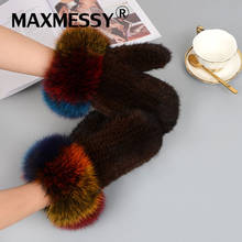 MAXMESSY Winter Warm Women Gloves Elegant Genuine Fox Mink Fur Gloves Hand Wrist Warmer Fingerless Female Driver's Mittens MM007 2024 - buy cheap