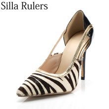 Silla liners/2018 женские туфли из конского волоса на тонком каблуке; женские туфли с острым носком; женские пикантные туфли-лодочки на высоком каблуке; Sapato Feminino 2024 - купить недорого