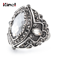 Kinel-anillo antiguo de lujo para mujer, joyería de cristal gris de aspecto Vintage, Color plateado bohemio con incrustaciones de cristal gris AAA, anillo Punk 2024 - compra barato