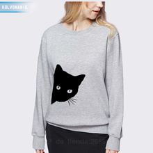 KOLVONANIG 2019 Funny Autumn&Winter Kawaii Black Cat Printed Hoodies Women Sweatshirts Loose Hooded Cute Long Sleeve Pullovers 2024 - buy cheap
