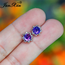 Rainbow Fire Crystal Flower Stud Earrings Silver Color Purple Red Green Zircon Stone Earrings For Women Wedding Earrings CZ 2024 - buy cheap