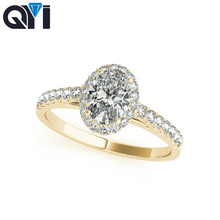 QYI-anillo de oro amarillo de 14k para mujer, sortija de una sola fila, 3 ct, corte ovalado, diamante simulado, Halo, anillo de compromiso 2024 - compra barato