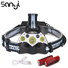 SANYI 3*T6+2*XPE Headlamp Flashlight Forehead LED Headlight USB 18650 Battery Head Lamp Lanterns Fishing Light Torch 2024 - buy cheap