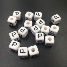 Single Letter P Beads Black Initial Printed White Cube Acrylic Alphabet Jewelry Pearl 100PCS 10*10MM Lucite Plastic Square Beads 2024 - buy cheap