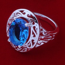 Anel folheado a prata, anel masculino e feminino, pedra azul barata/eeyamwfa fuuaomba ar375 2024 - compre barato