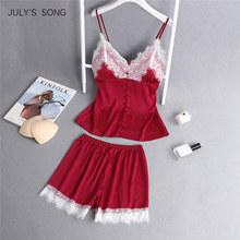 JULY'S SONG New Women Lace Sleeveless Sling and Shorts Women's Sleepwear Sexy Satin Pajama Set  Spring Summer Pajama 2024 - buy cheap