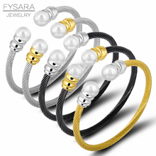 Pulseira e bracelete feminina com fio de aço inoxidável 316l, cor ouro e preto, joia com pérolas da moda 2024 - compre barato