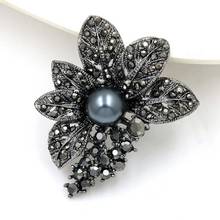 Simulated Pearl Leaf Women Vintage Shape Brooch For Scarf Jewelry Retro Style gun Black Rhinestones Brooches & Pins 2024 - buy cheap