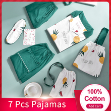 Women 100% Cotton Pyjama Set Pajamas 7 Pieces for Lady Sleep Clothes Sleepwear Suit 7 Pcs/Set Negligee Nightwear Cotton Pajamas 2024 - buy cheap