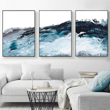 Paisaje artístico de pared abstracta moderna, pintura en lienzo azul, blanco ola de mar, carteles e impresiones, imágenes para decoración del hogar de la sala de estar 2024 - compra barato