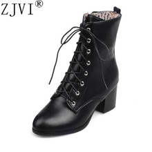 Yougolun женские ботильоны осенне-зимние женские сапоги на квадратном каблуке; Ботинки черного цвета; 2020 женская обувь с перекрестной шнуровкой женские круглый носок рабочая обувь размера плюс 2024 - купить недорого