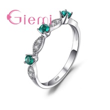 Ladies Luxury Green Crystal Rhinestone Cubic Zirconia Thin Chic 925 Sterling Silver Rings Women Engagement Stone Ring Jewelry 2024 - buy cheap