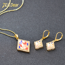 ZEA Dear Jewelry Trendy Square Jewelry Sets For Women Earrings Necklace Pendant Cubic Zirconia Enamel Colorful Party Jewelry Set 2024 - buy cheap