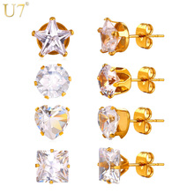 U7-pendientes de circonia cúbica para mujer, joyería de moda para regalo, Color dorado, acero inoxidable, cristal, 4 par/set, E782 2024 - compra barato