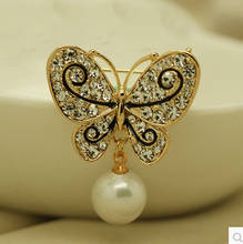 Rhinestone pearl butterfly brooch/2015 new arrival korean luxury elegant jewelry strass broche women accessories wholesale/gift 2024 - buy cheap