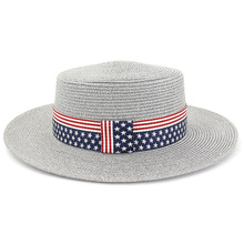 Chapéus de palha de sol de verão unissex com bandeira dos eua faixa de fita decoração plana chapéu de topo 2024 - compre barato