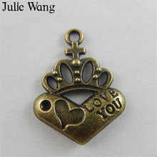 Julie Wang 20PCS Antique Bronze Small Crown Heart "I Love You" Charms Pendant Accessory Handmade Crafts Necklace Jewelry Making 2024 - buy cheap