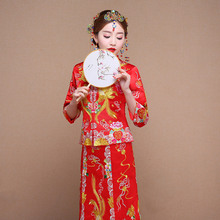 Vestido de boda chino tradicional de alta calidad, Cheongsam grogrén Qipao, diseño bordado de Canton chino rojo 2024 - compra barato