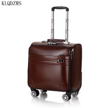 KLQDZMS 18 inch Business luggage  boarding High-quality pu leather Rolling Luggage Spinner brand Travel Suitcase on wheels 2024 - buy cheap