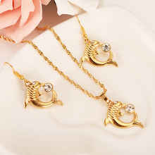 Gold crystal cz round  Cute Dolphin Pendant Necklaces pendant  Earrings for Women/Girls,Papua New Guinea Jewelry Party Gifts 2024 - buy cheap