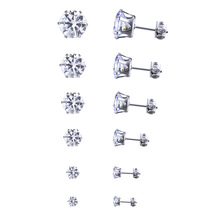 6 Pair/set AAA Zircon Earrings Fashion Jewelry for Women Stainless Steel Round White Black Cubic Zirconia Stud Earrings Set 2024 - buy cheap