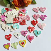 Hot 120PCs Mixed Wooden Buttons Red Heart Pattern Decorative Buttons 2-Hole Fit Sewing Scrapbooking Craft DIY 19*20mm 2024 - buy cheap