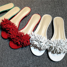 Sandália feminina de couro vermelho com franjas, chinelos femininos para o verão, sandálias gladiador, sapatos de baixo, luxo 2024 - compre barato