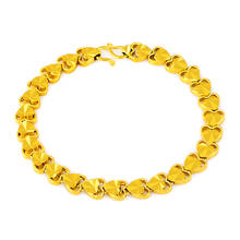 wholesale pure gold color 7MM hearts link chain bracelet F Women 19CM. 24k GP Luxury High Quality women's Jewelry,women Bracelet 2024 - buy cheap