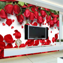 Wellyu пользовательские обои 3d фрески Красивые Романтические любовные красные лепестки роз ТВ фон настенные бумаги Домашний декор росписи 2024 - купить недорого