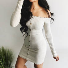 New 2018 Women Button Slim Long Sleeve Off Shoulder Cocktail Party Club Bodycon Mini Dress 2024 - buy cheap