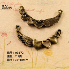 BoYuTe (100 unids/lote) 35*18MM conectores de dijes de alas de corazones Vintage para pulseras Diy, accesorios de joyería de aleación de Zinc de Metal 2024 - compra barato