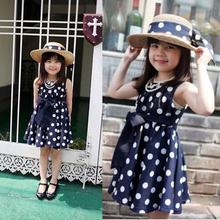 2016 New Stylish Kids Toddler Girls Princess Dress Sleeveless Polka Dots Bowknot Dress! Top quality navy 2024 - buy cheap