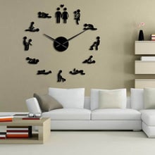 Relógio de parede 3d de design moderno, relógio autoadesivo com espelho e posição sexual, silencioso, para quarto e sala de estar, adesivo de relógio quartz 2024 - compre barato