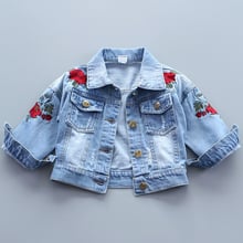 Джинсовая куртка для девочек 0-36 месяцев, верхняя одежда из денима с цветочной вышивкой, одежда для весны и осени 2024 - купить недорого
