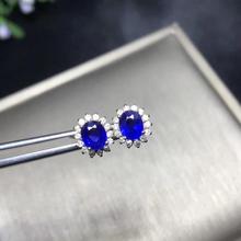 Pendientes de tuerca de GEMA de zafiro azul para mujer, con gema natural de oro de 18K, regalo de cumpleaños para niña 2024 - compra barato