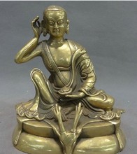 YM  319  Tibet Pure Brass Arhat Milarepa Buddha Ride Deer Head Statue Sculpture Set 2024 - buy cheap