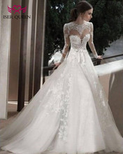 Элегантное свадебное платье трапециевидной формы с вышивкой бисером и длинным рукавом, свадебное платье большого размера W0136, 2019 2024 - купить недорого