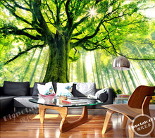 Papel de parede 3d personalizado, árvore verde, floresta, sol murais para a sala de estar, quarto, definição de tv, papel de parede 2024 - compre barato
