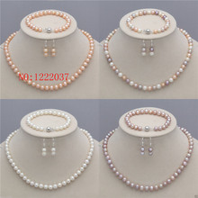 New 7-8mm Natural Freshwater Pearl Necklace18" Bracelet 8" Earrings Jewelry Set 2024 - buy cheap