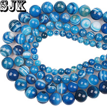 Blue Stripe Onyx Agates Natural Stone Beads For Jewelry Making Diy Bracelet Necklace 4/6/8/10/12/14mm Wholesale Strand 15'' 2024 - buy cheap