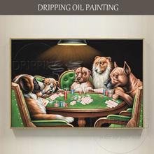 Pintura al óleo de póker para jugar con perros, lienzo pintado a mano, diseño único, divertido, decoración de pared, juego de perros, pintura al óleo 2024 - compra barato