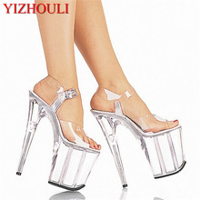 Zapatos de baile en Barra para boda, plataformas de tacón superalto de 20CM, llenos de cristales transparentes, rendimiento, estrella, modelo 2024 - compra barato