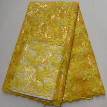 Tecido de renda amarelo africano de alta qualidade (5 jardas/pc) tecido de renda bordado maravilhoso tecido de renda francesa para vestido de festa flp982 2024 - compre barato