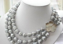 Free shopping! Hot! triple strands AAA 11-13mm natural south sea grey baroque pearl necklace 2024 - buy cheap