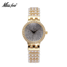 Miss fox relógio de pulso de ouro pérola feminino, relógio de pulso totalmente de metal diamante quartz para mulheres 2024 - compre barato