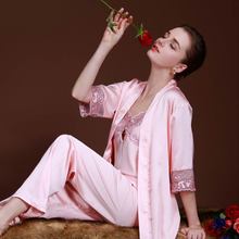 Pijama de seda de moda para mujer, camisón Sexy bordado, ropa de verano, mobiliario para el hogar, traje de B-6794, 3 uds. 2024 - compra barato