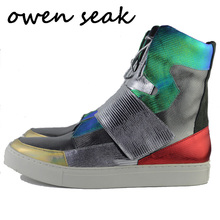 Owen Seak-Botas de cuero genuino para hombre, Botines altos de marca, de lujo, informales, de, con cremallera 2024 - compra barato