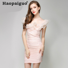 Heavy Handmade River Pink Dress Summer 2019 Short Sleeve Corset Bodycon Dress Women Solid Formal Party Night Dress for Ladies 2024 - buy cheap