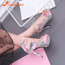 KARINLUNA New Fashion Size 33-43 Lace Up Print Flower Ladies High Heels Platform Shoes Woman Casual Party Wedding Summer Sandals 2024 - buy cheap