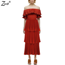 Женское длинное шифоновое платье ZAWFL, модельное Платье макси с открытыми плечами и оборками, элегантное плиссированное платье с разрезом, 2020 2024 - купить недорого